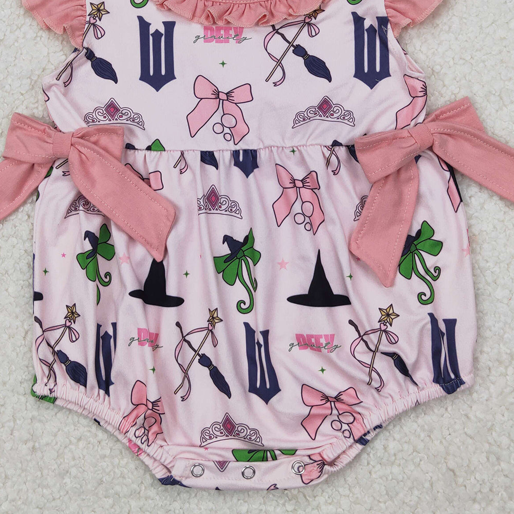 4.08 SR2650 RTS NO MOQ Baby Girls Pink Flutter Sleeveless Bows Hats  Rompers