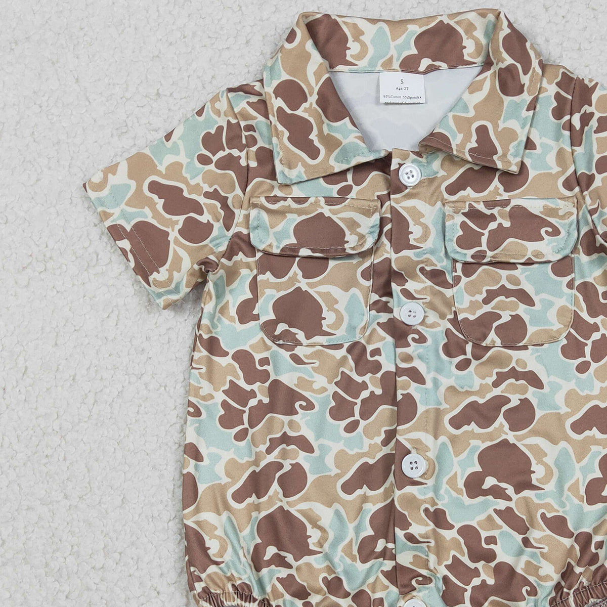 12.16 RTS NO MOQ （In stock）SR3655 Baby Boys Rompers Baby Boys Southern Khaki Camo Button Pockets Rompers