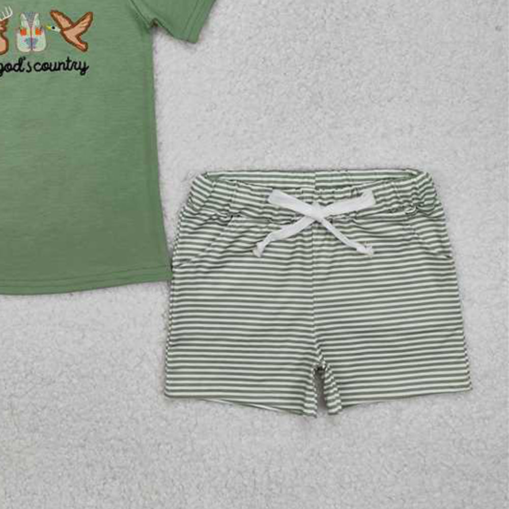 USA Shop (in stock)BSSO1108This is god's country fish deer duck top shorts boys clothes