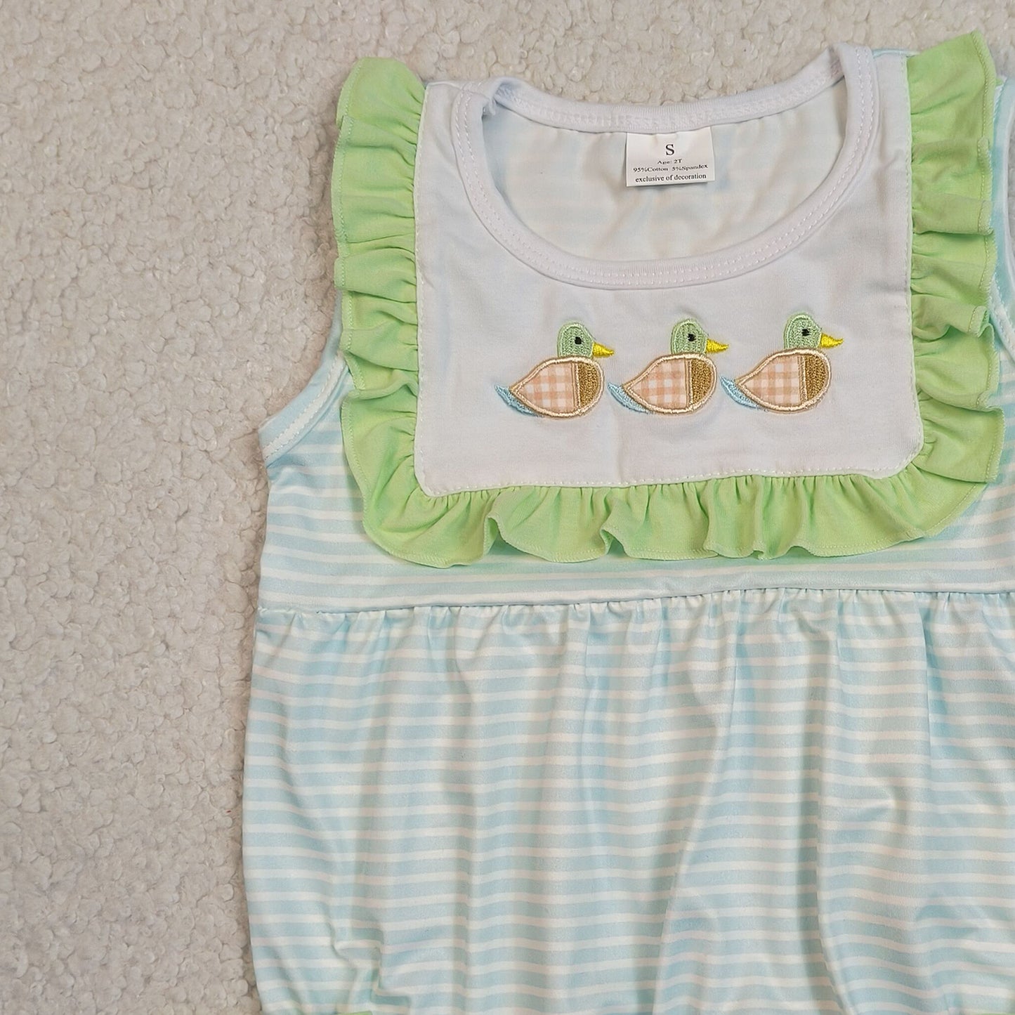 SR4082 RTS NO MOQ （In stock）Sleeveless duck embroidery baby girl summer romper