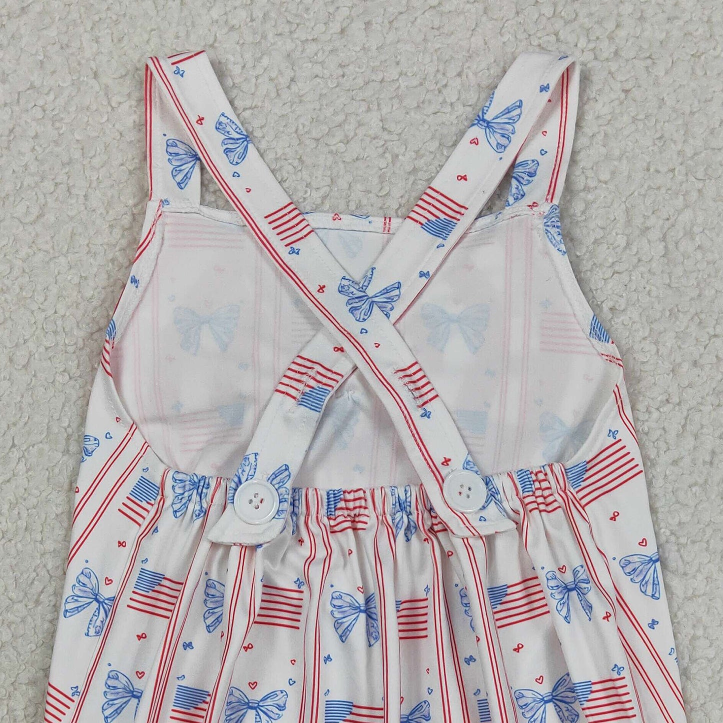 SR3862 RTS NO MOQ （In stock）Straps flag bow baby girls 4th of july romper