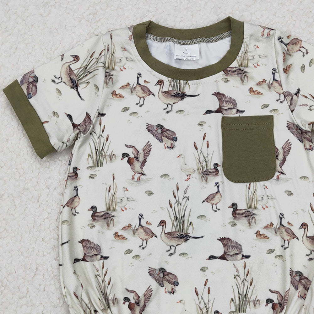 SR2413 RTS NO MOQ Olive pocket duck baby boy summer romper