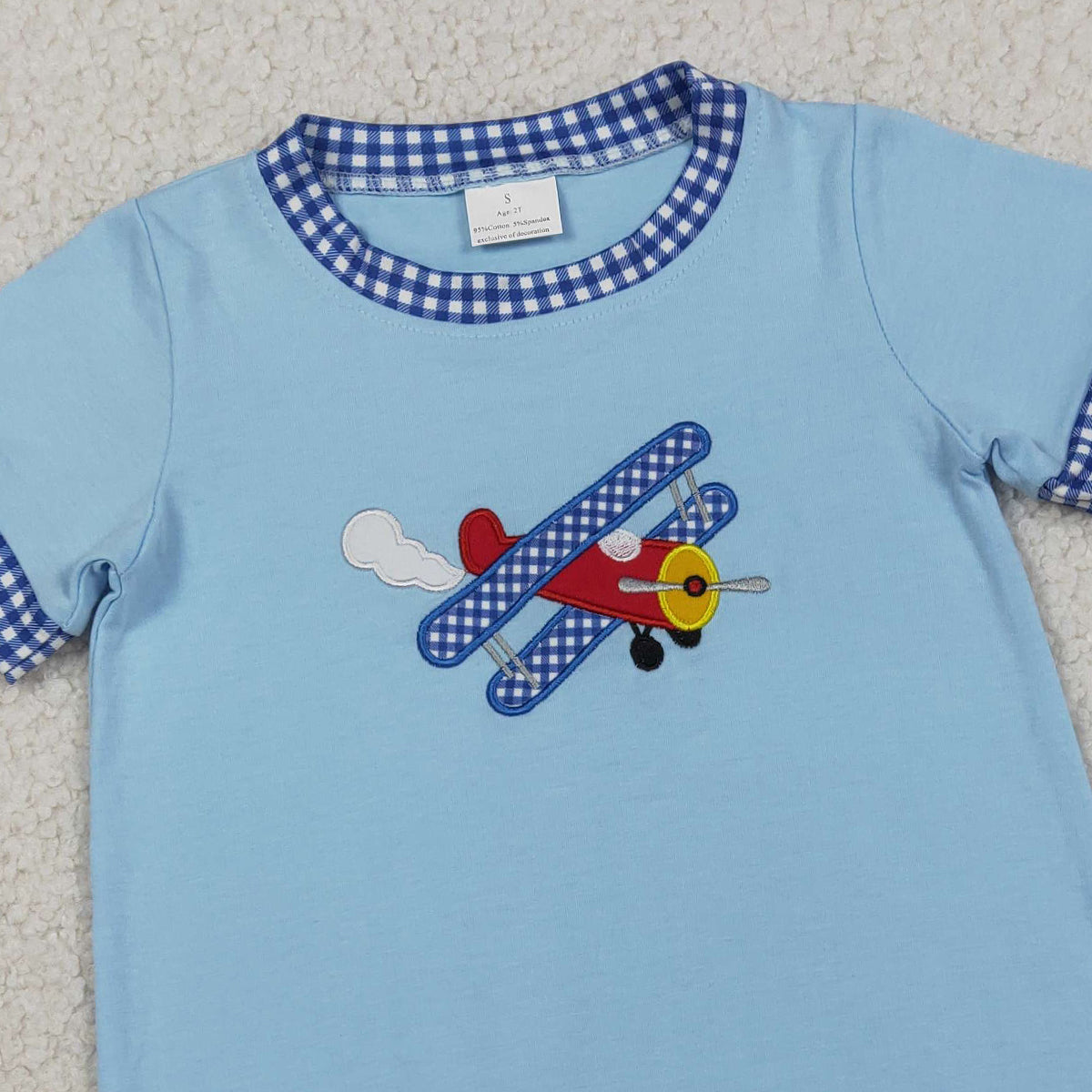 3.30 RTS NO MOQ （In stock）SR3543 Short sleeves air plane embroidery baby boy romper