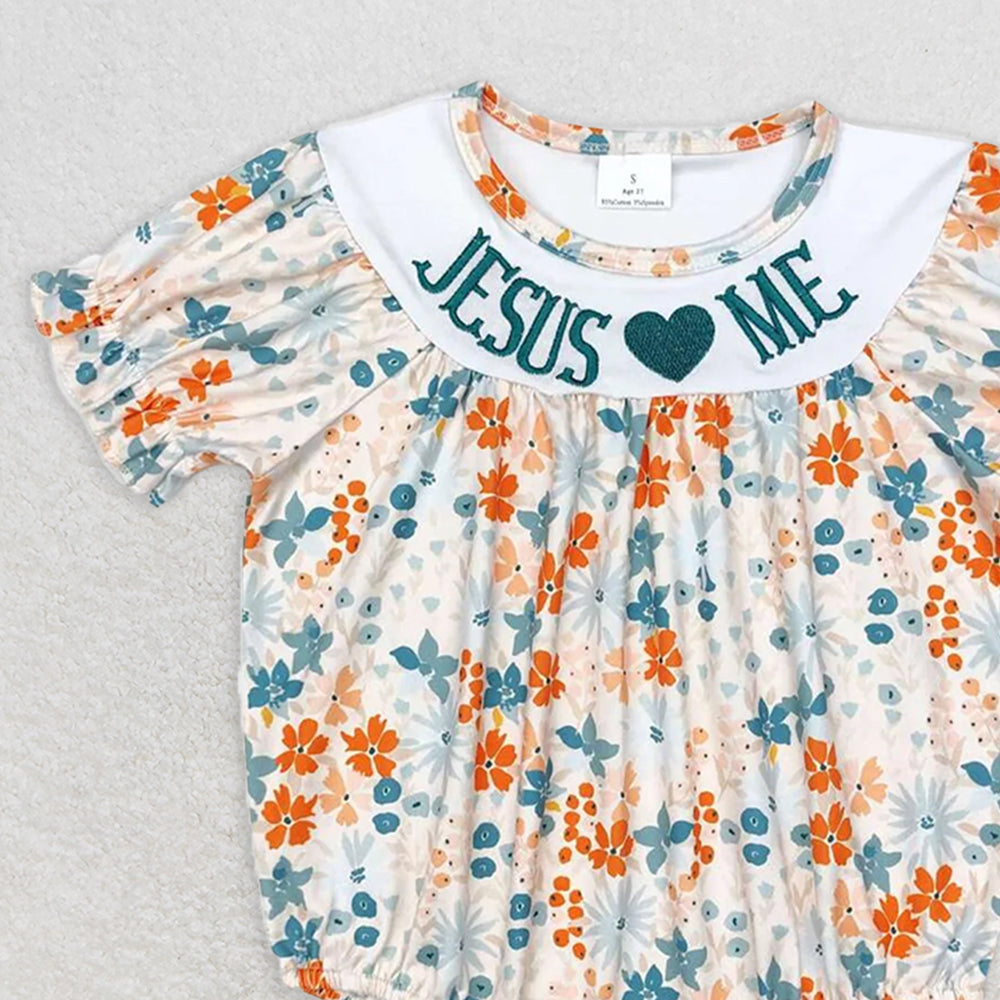 SR1941 RTS NO MOQ Baby Girls Summer Rompers Baby Infant Toddler Girls Jesus Love Me Flowers Rompers