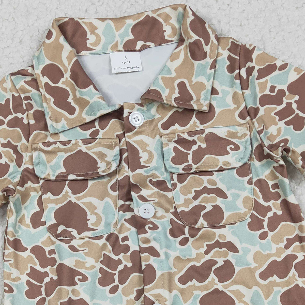 12.16 RTS NO MOQ （In stock）SR3655 Baby Boys Rompers Baby Boys Southern Khaki Camo Button Pockets Rompers
