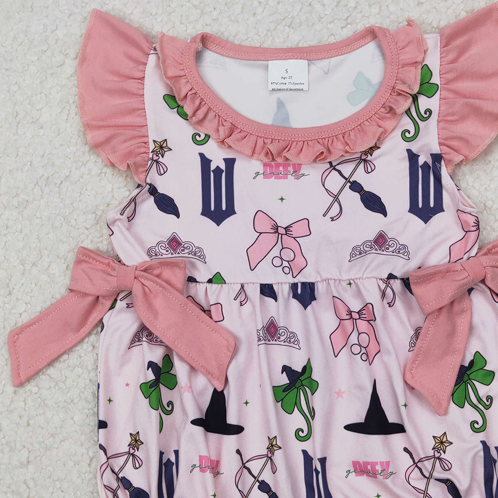 4.08 SR2650 RTS NO MOQ Baby Girls Pink Flutter Sleeveless Bows Hats  Rompers