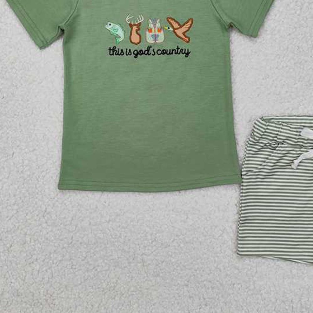 USA Shop (in stock)BSSO1108This is god's country fish deer duck top shorts boys clothes