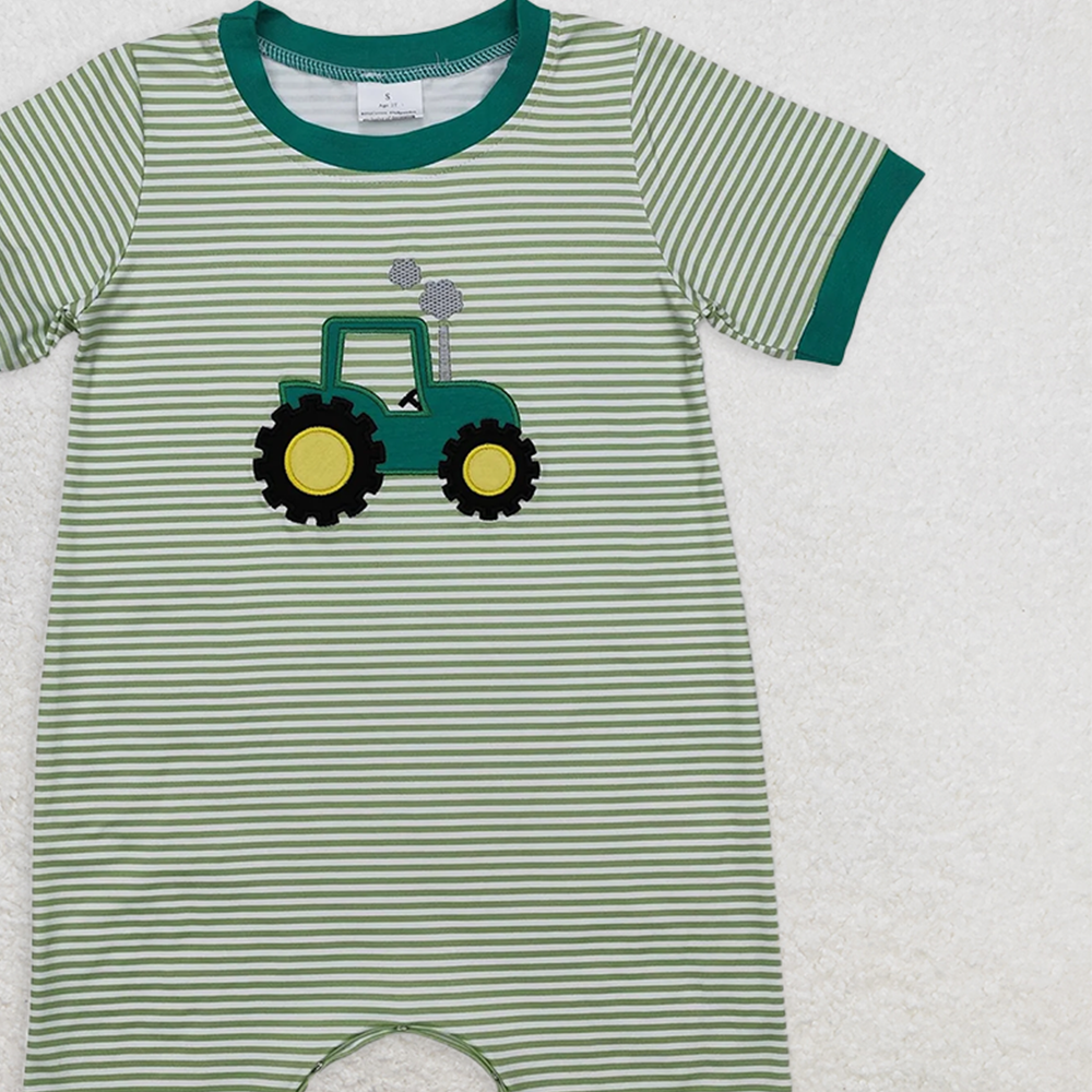 SR2431 RTS NO MOQ Baby Boys Summer Rompersbaby boys clothes embroidery green short sleeve Romper