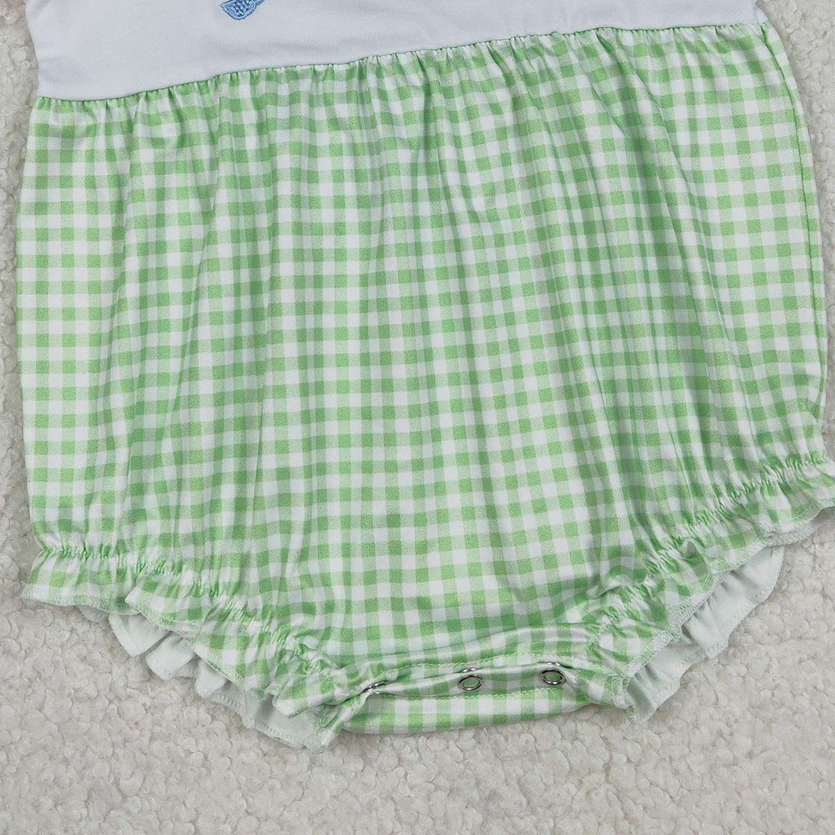 1.8 RTS NO MOQ （In stock）SR3725 Embroidery Bows Strawberry Baby Girls Green Checked Ruffle Rompers