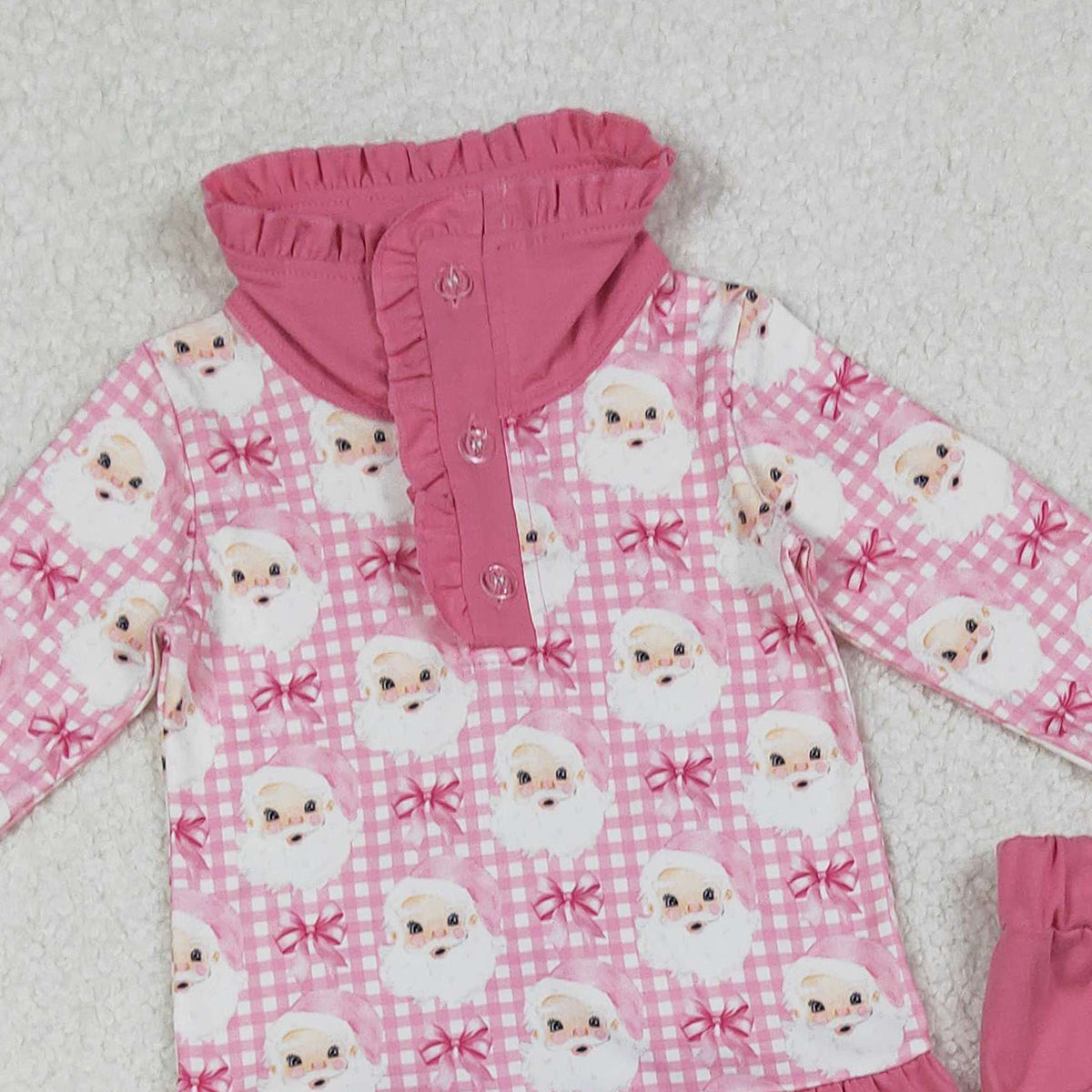 10.16 RTS NO MOQ （In stock）GLP2881 Baby Girls Pink Checked Santa Button Top Pockets Pants Christmas Clothes Sets