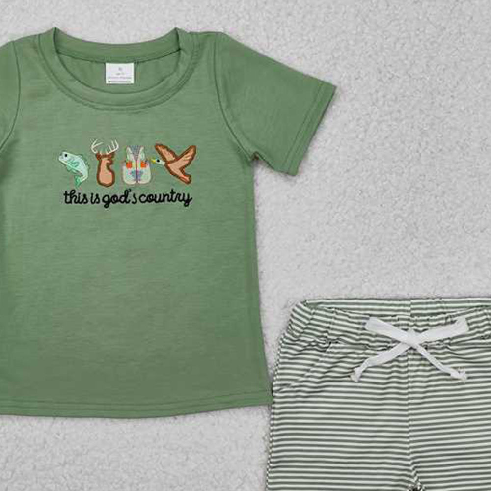 USA Shop (in stock)BSSO1108This is god's country fish deer duck top shorts boys clothes