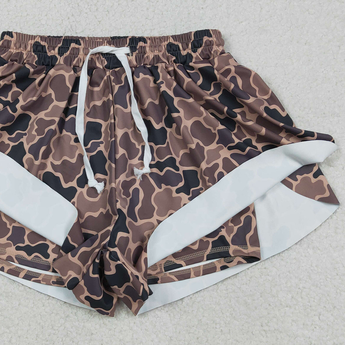 1.6 RTS NO MOQ （In stock）SS0772 Baby Girls Summer Shorts Baby Girls Southern Brown Camo Yoga Active Ruffle Shorts Bottom