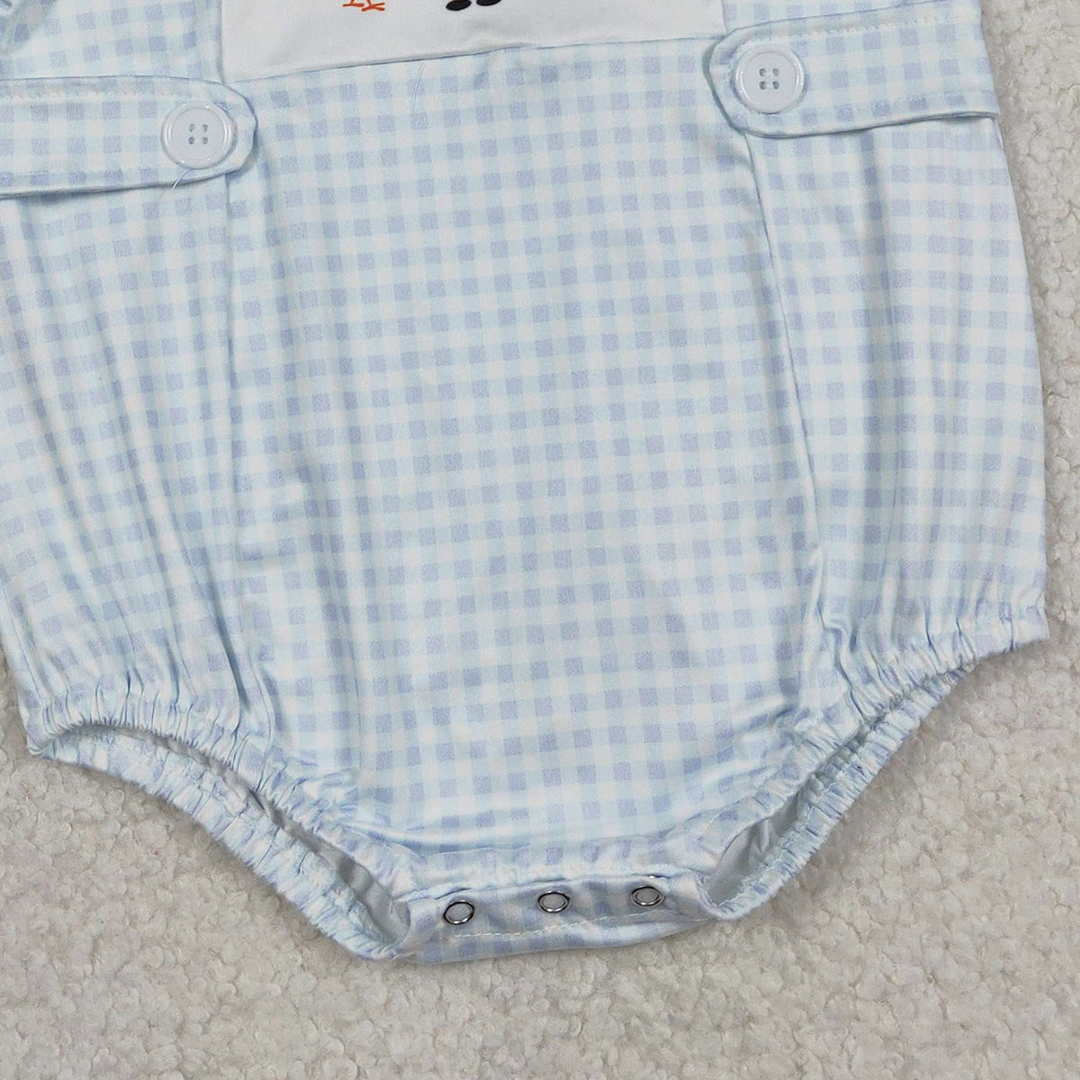 12.29 RTS NO MOQ （In stock）SR3566 Baby Boys Rompers Baby Girls Blue Checked Rabbits Chicks Easter Collar Rompers