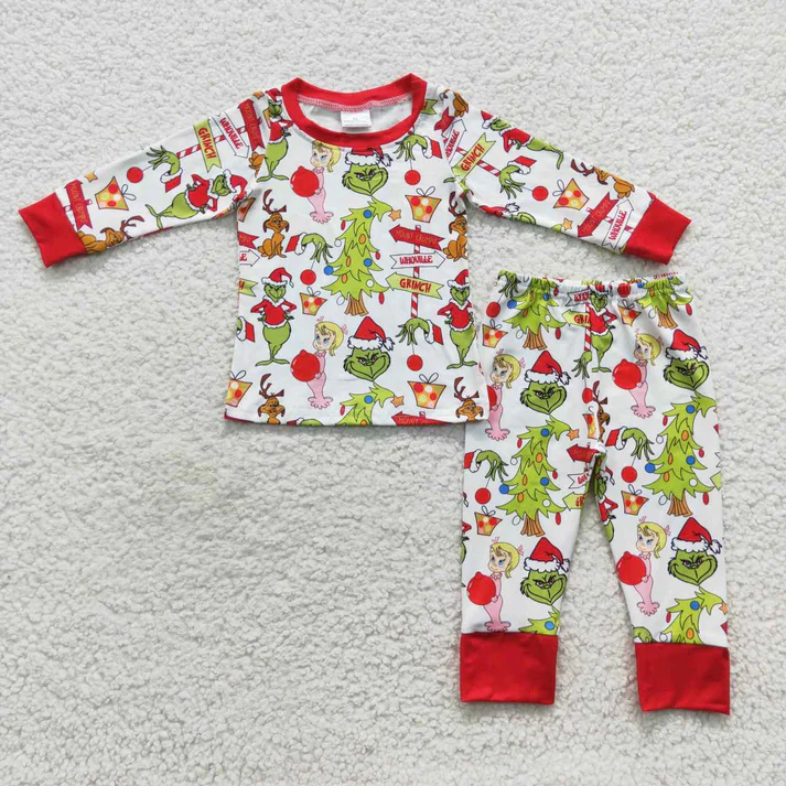 Girls Boys Green Face Rompers Pants Pajamas Sets