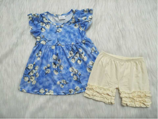 Blue Cotton shorts set