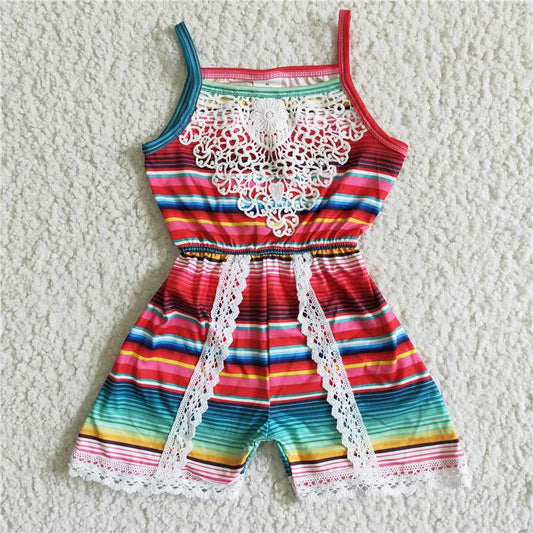 A7-1  Serape sleeveless lace baby girls summer jumpsuit