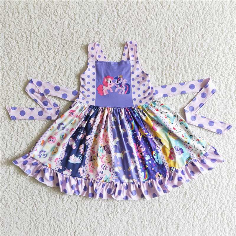 A17-4  Baby girls pony purple twirl dresses