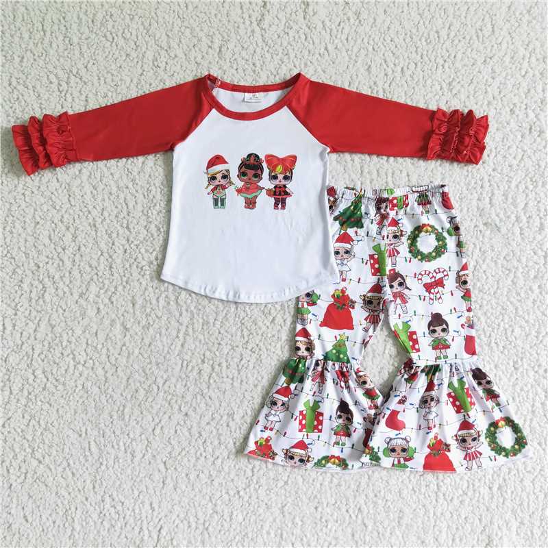 6 A29-21 Big Head Baby Red LOL Long Sleeve Flared Pants
