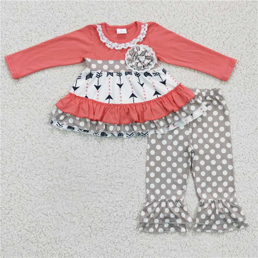 6 A24-18Arrow print ruffle tunic ruffle pants kids boutique clothing