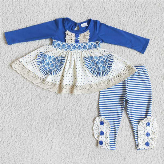 6 A3-1Blue pocket twirl tunic girls boutique fall clothing set