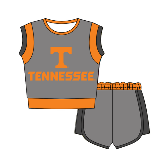 CUSTOM MOQ 5 Cute Comfortable Clothing For Kids Baby Kids Summer Orange T Sleeveless Patchwork Top Shorts Clothes Sets