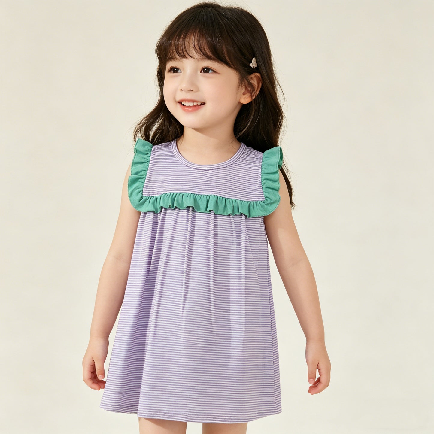 4.13 GSD3560 RTS NO MOQ （In stock）Sleeveless ruffle stripe baby girls summer dresses