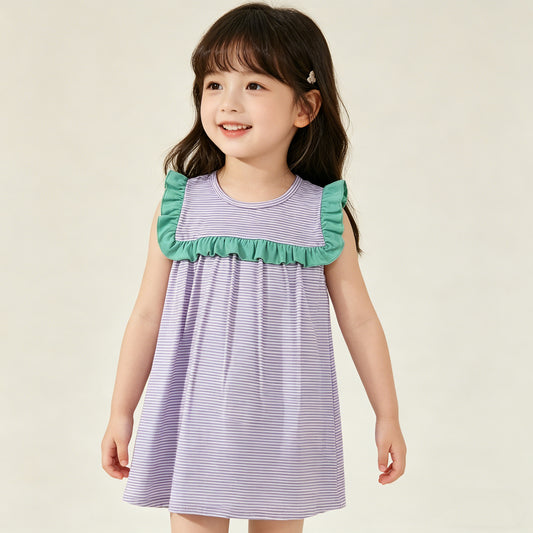 4.13 GSD3560 RTS NO MOQ （In stock）Sleeveless ruffle stripe baby girls summer dresses