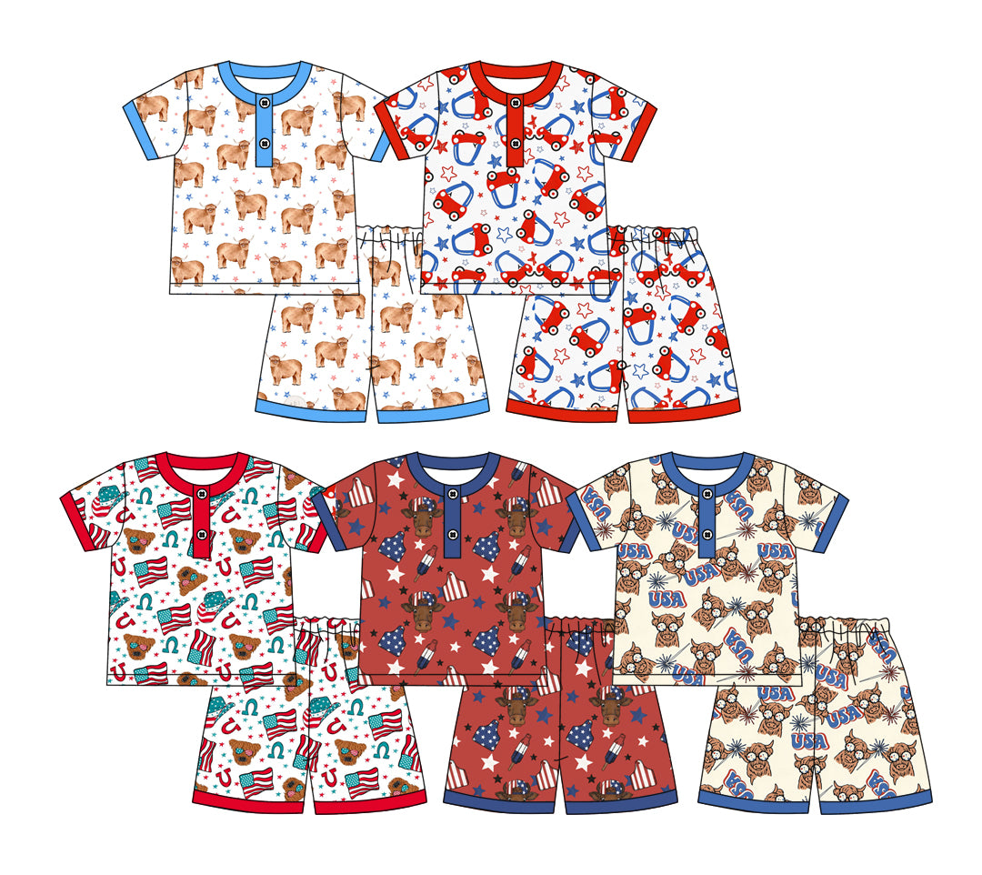 CUSTOM MOQ 5 Sibling Baby Boys 5 Colors Summer Short Sleeve Shorts Pajamas Sets