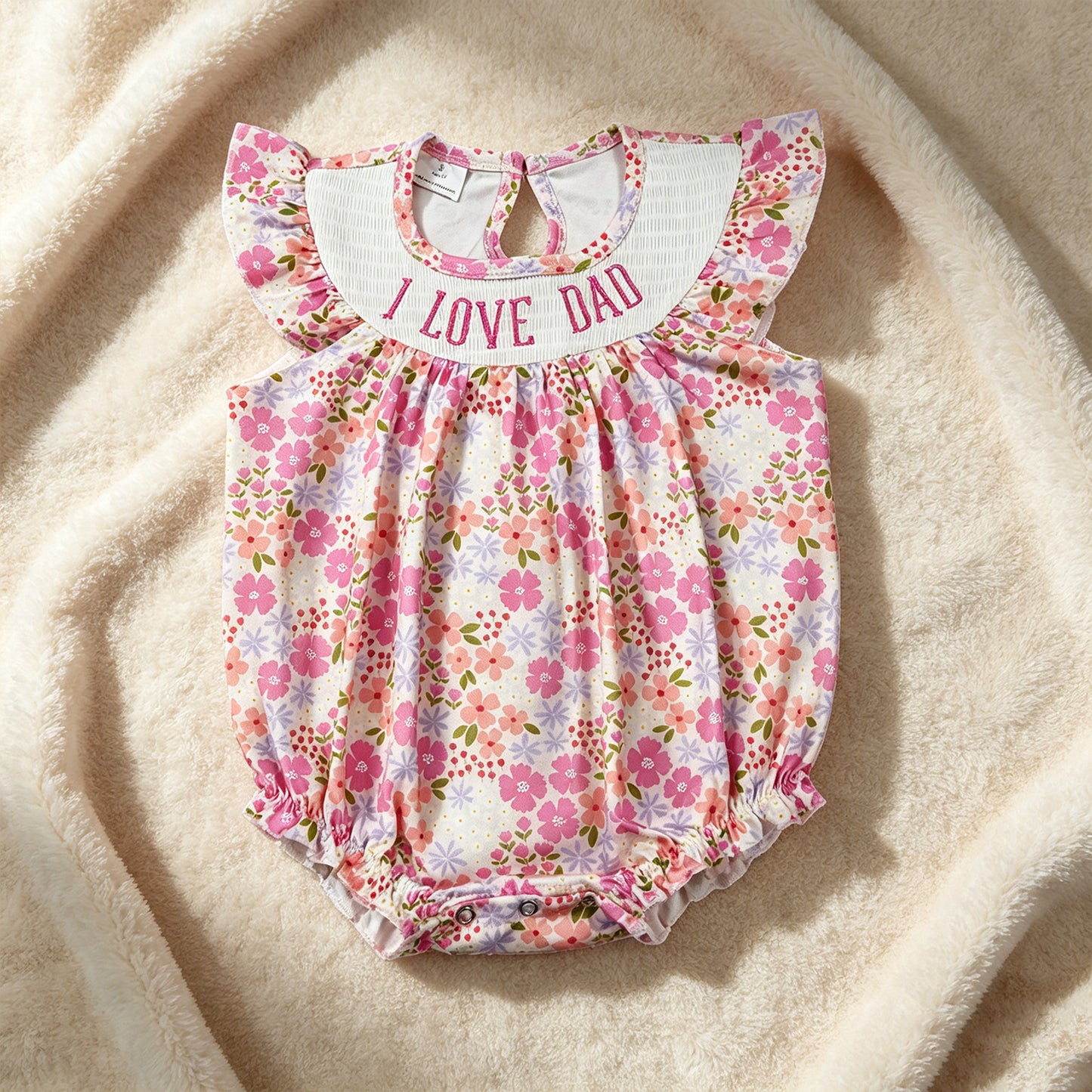 SR4142  RTS NO MOQ （In stock）I love dad smocked pink floral baby girls summer romper