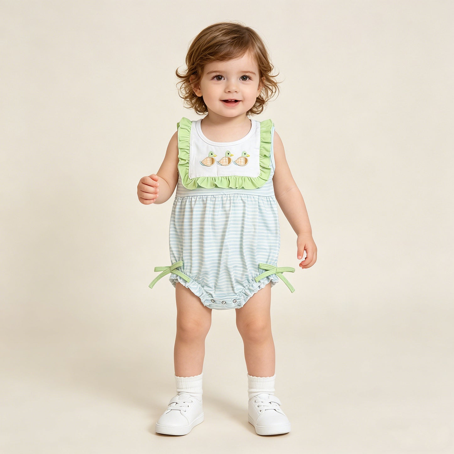 SR4082 RTS NO MOQ （In stock）Sleeveless duck embroidery baby girl summer romper
