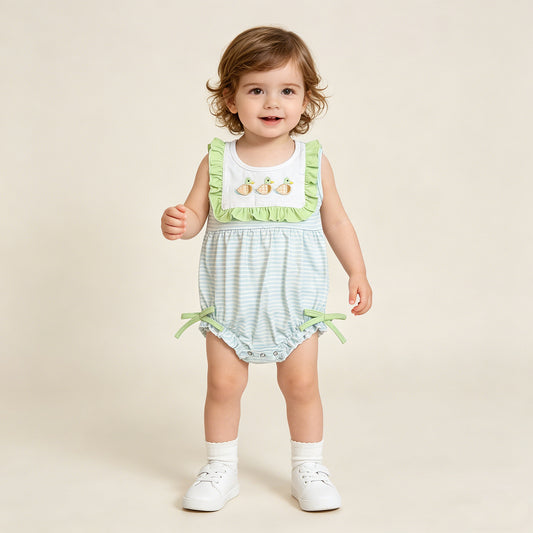 SR4082 RTS NO MOQ （In stock）Sleeveless duck embroidery baby girl summer romper