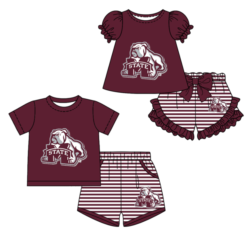 CUSTOM MOQ 5 Sibling Boys Baby Girls Red M Top Stripe Shorts Clothes Sets