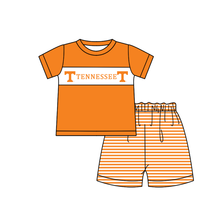 CUSTOM MOQ 5 Sibling Boys Baby Girls Orange Polka Dots Top Shorts Clothes Set Knee Length Dress Rompers