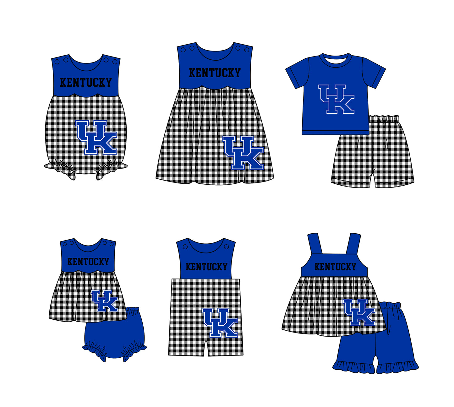 3.6 CUSTOM MOQ 5 Sibling Boys Baby Girls Blue UK Checked Top Shorts Clothes Set Knee Length Dress Rompers