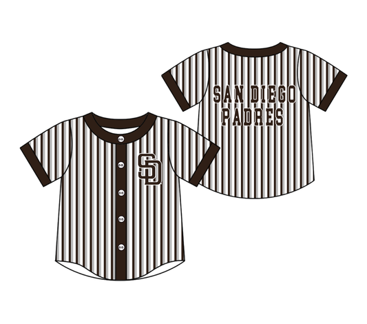 CUSTOM MOQ 5 Cute Kids Clothing Baby Kids Brown Gray Stripe Short Sleeve Team T-shirts Top