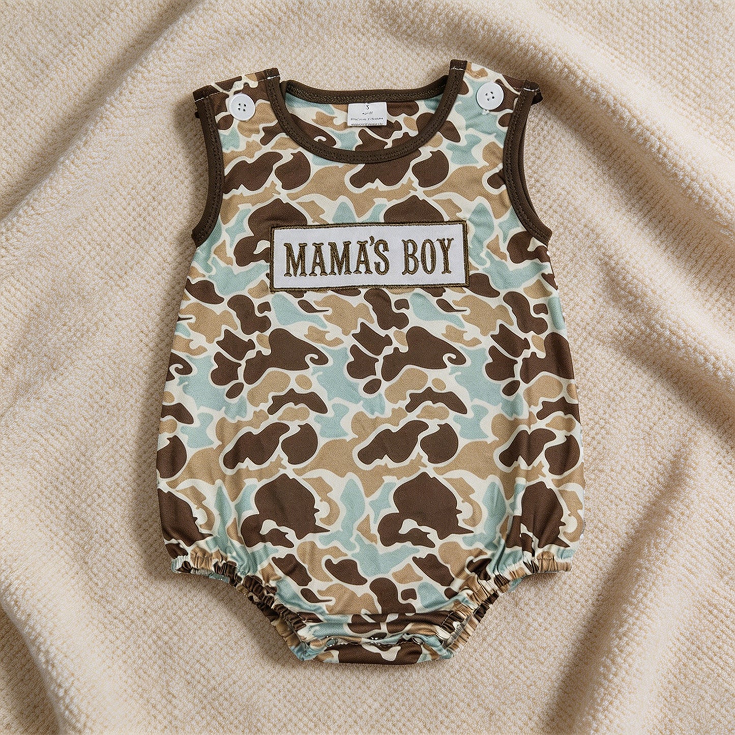 SR3907 RTS NO MOQ （In stock）Sleeveless camo mama's boy embroidery baby romper