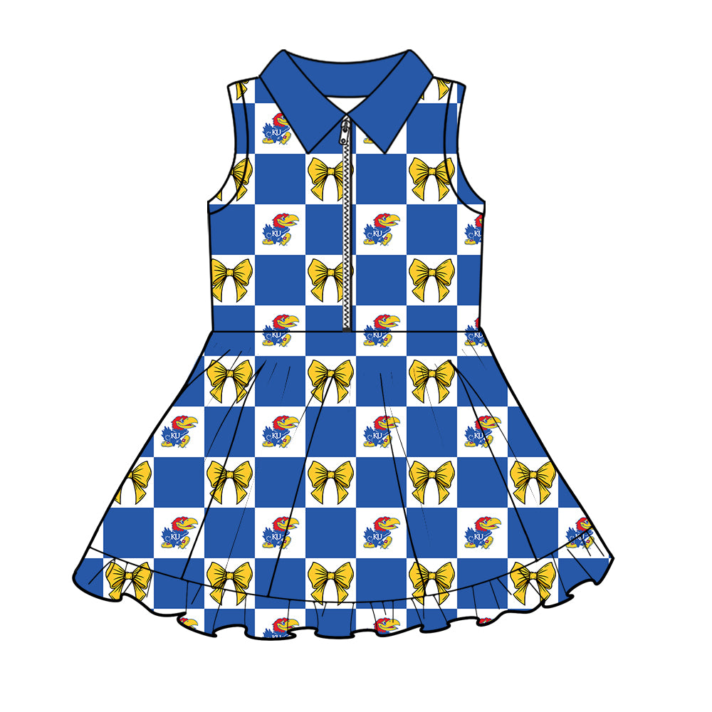 CUSTOM MOQ 5 Sibing Kids Clothing for Girls Baby Girls Blue Bow Top Skirts Yoga Active Team Clothes Sets Knee Length Dress Shorts