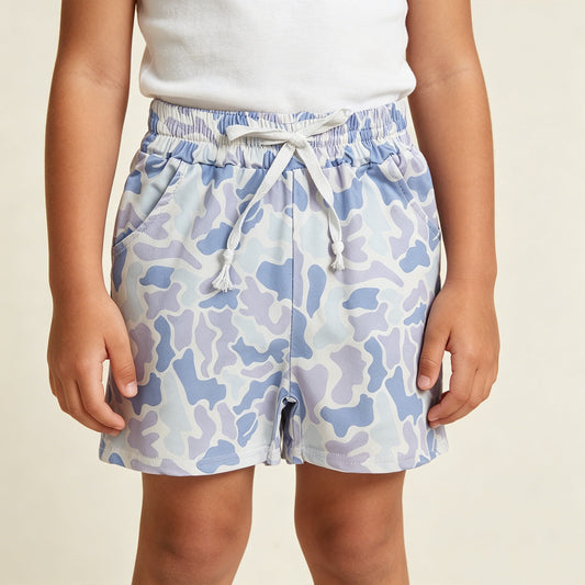 SS0886 RTS NO MOQ （In stock ）Light blue camo pockets kids boys summer shorts
