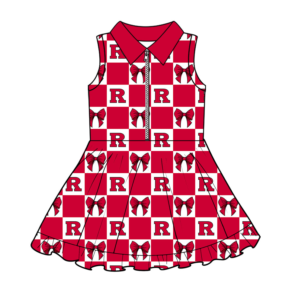 CUSTOM MOQ 5 Sibing Kids Clothing for Girls Baby Girls Red R Bow Top Skirts Yoga Active Team Clothes Sets Knee Length Dress Shorts