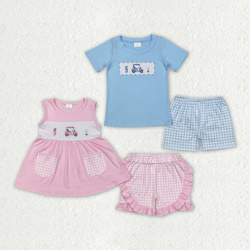 12.13 RTS Sibling Sibling Boys Baby Girls Golf Carts Top Shorts Outfits Clothes Sets