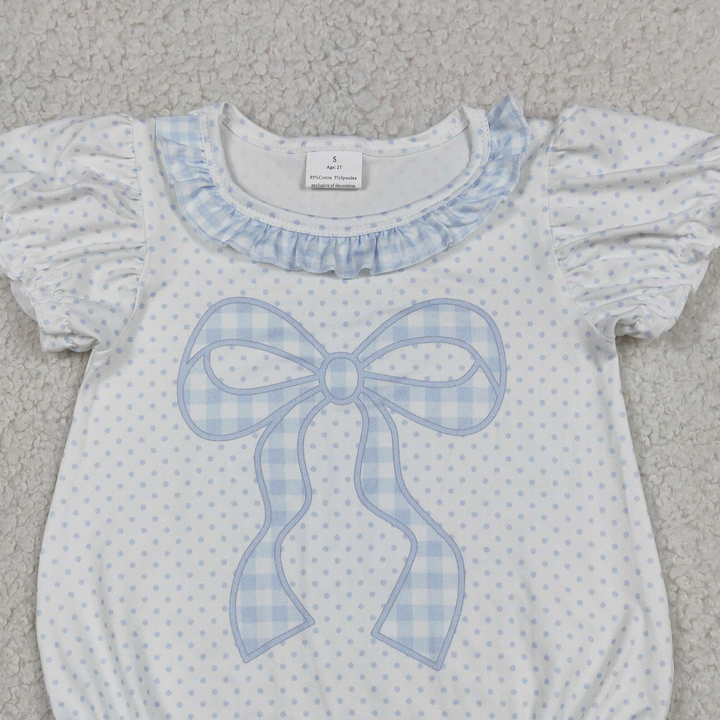 SR4089 RTS NO MOQ （In stock）Short sleeves polka dots bow baby girls summer romper