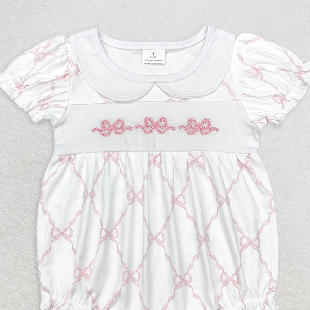 SR1967  RTS NO MOQ Baby Girls Summer Rompers Baby Infant Girls Bows 3 Colors Short Sleeve Rompers