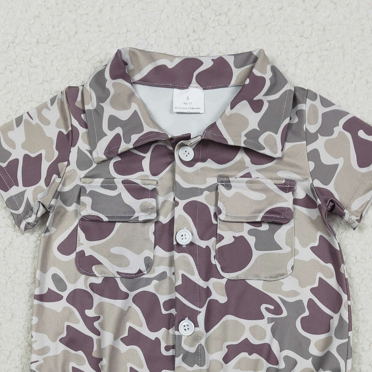 12.29 RTS NO MOQ （In stock）SR3652 Baby Boys Rompers Baby Boys Southern Grey Camo Button Pockets Rompers