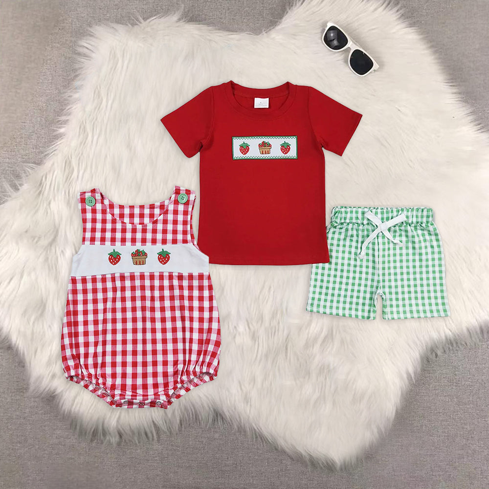8.16 RTS Sibling Short sleeves red strawberry top shorts boys clothes rompers