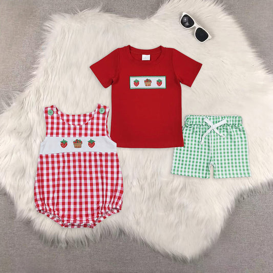 8.16 RTS Sibling Short sleeves red strawberry top shorts boys clothes rompers
