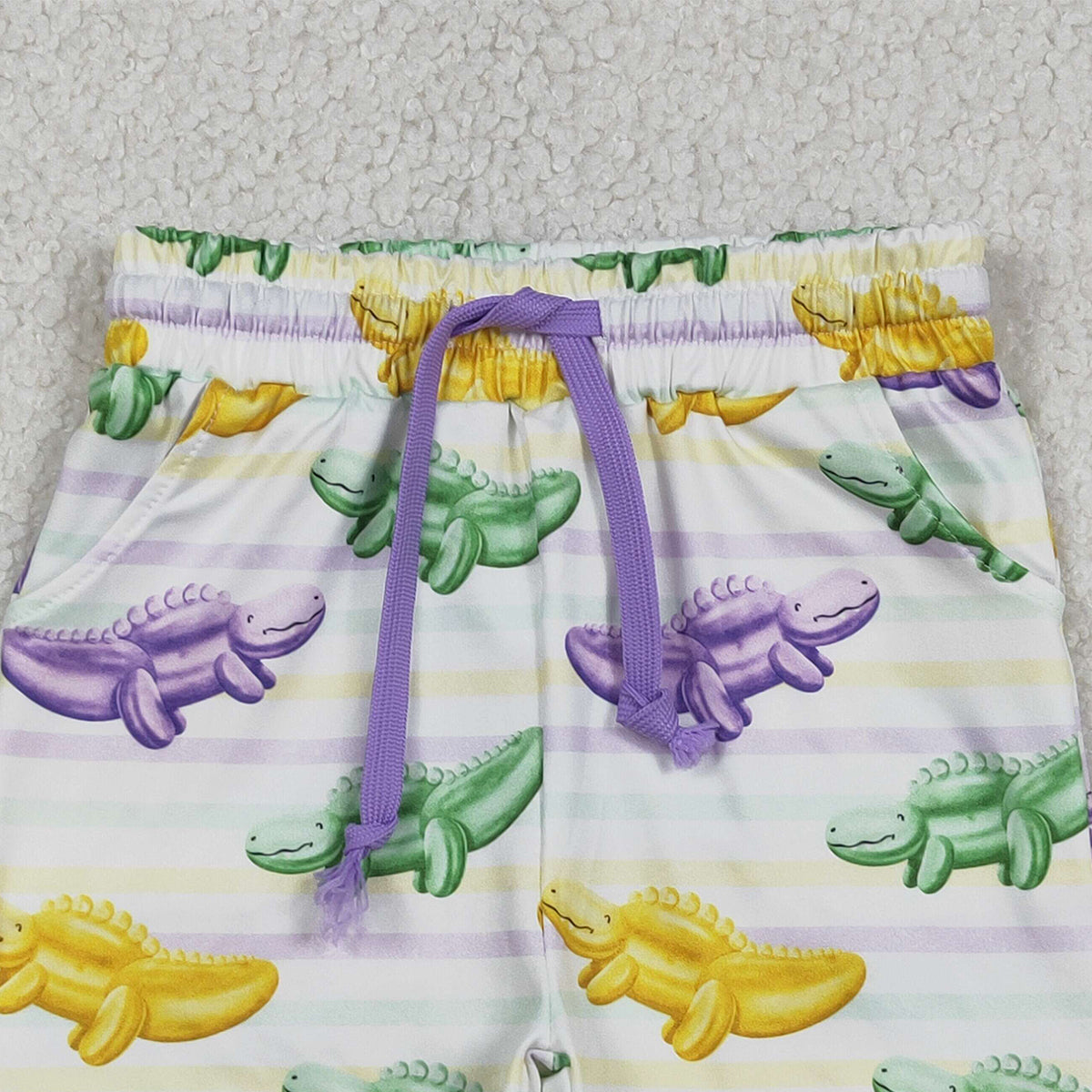 1.6 RTS NO MOQ （In stock）SS0678 Baby Girls Summer Shorts Baby Girls Mardigras Crocodiles Stripe Pockets Shorts Bottom