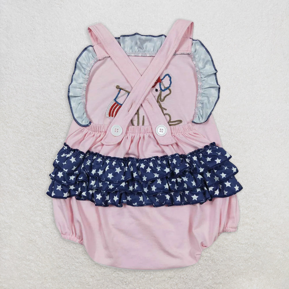 SR0332 RTS NO MOQ Baby Girls Summer Rompers Embroidery Baby Girls Boys 4th Of July Dog Sibling Summer Shorts Sets