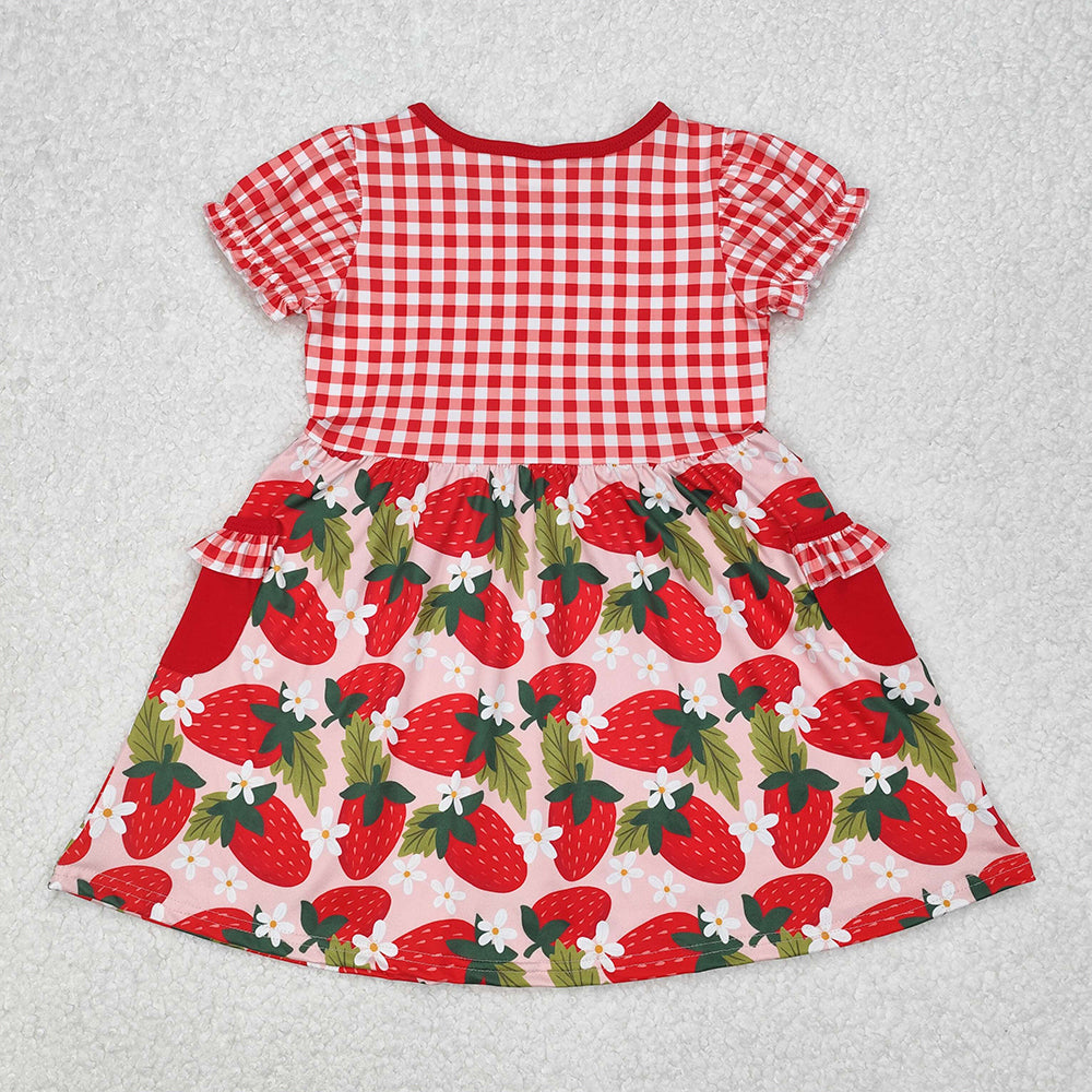 4.30 GSD1612 RTS NO MOQ Red plaid short sleeves strawberry baby girls dresses