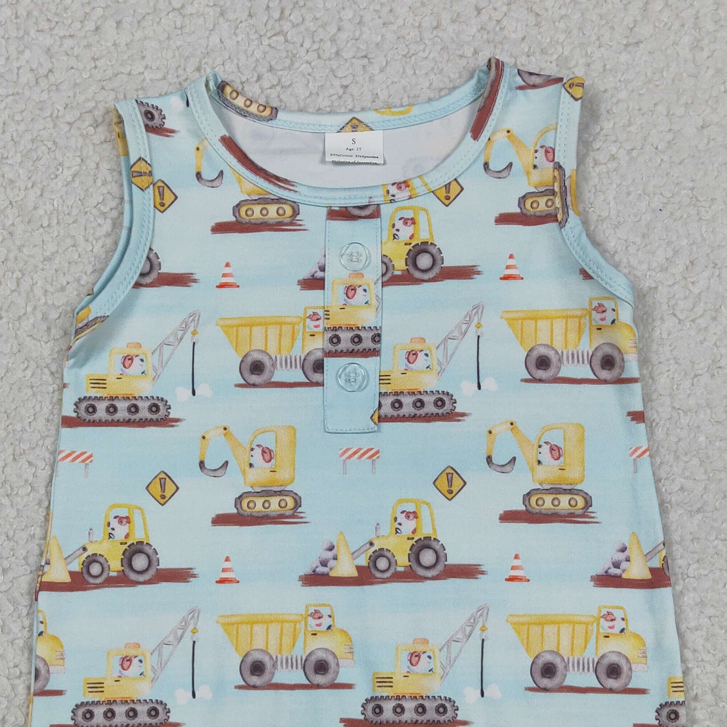 SR3085 RTS NO MOQ （In stock）Sleeveless constructions baby boy summer romper