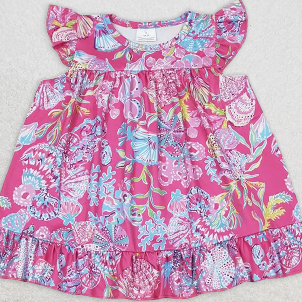 GBO0344  RTS NO MOQ Baby Girls Summer Outfits Baby Girls Pink Shells Tunic Top Bummies Clothes Sets